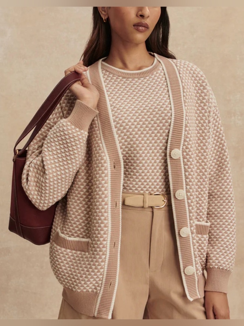 Varley tarran stitch knit cardigan light taupe - Picture 2 of 3